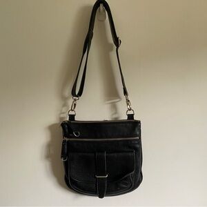 Roots Black Side Saddle Cross Body Leather Bag